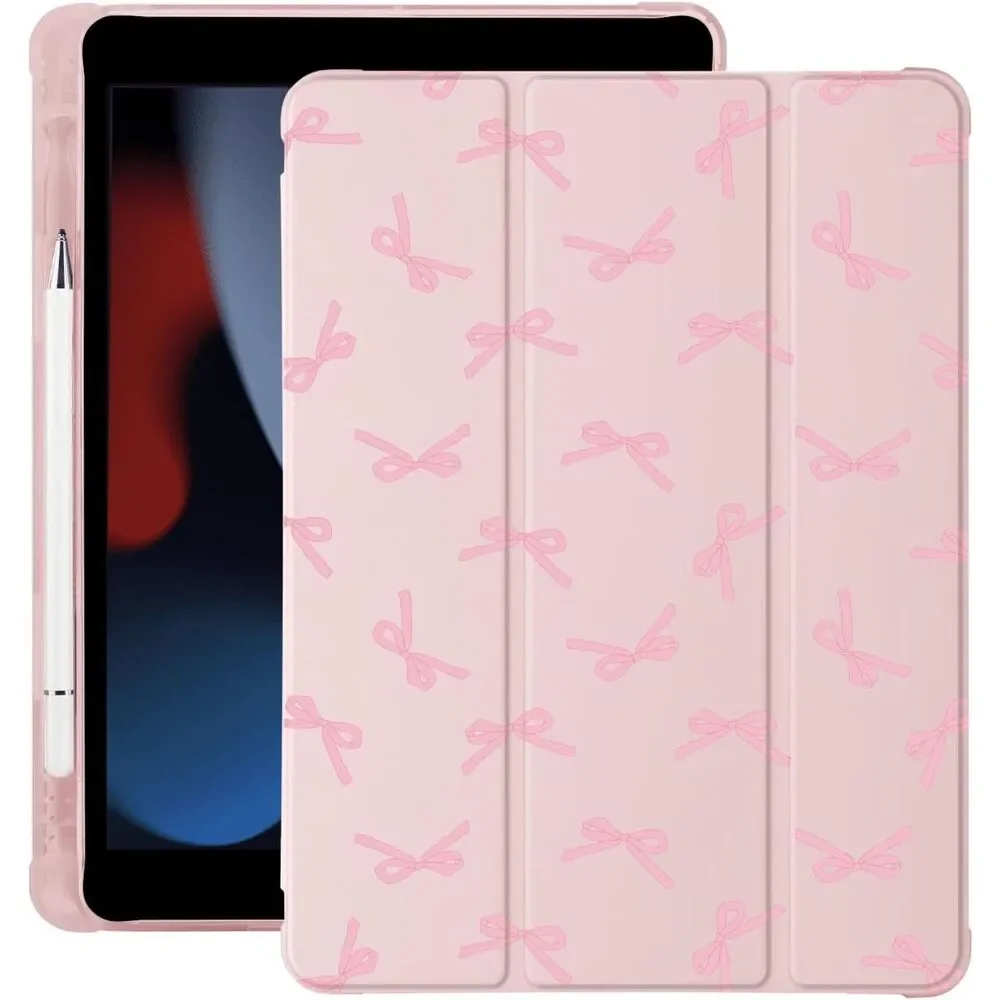 Cute Kawaii Pink Bow iPad Air 11 Inch Case M3 M2 Leather Cover Pencil Holder